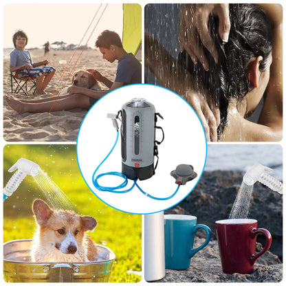 12L Camping Shower Solar Shower Garden Shower with Pump Shower Head Portable and Removable Hose Showers Bag