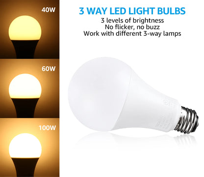 4 Pack LED 3-Way Light Bulb A21, Energy Star & UL-Listed, E26 Base, 2700K Soft White, 40/60/100W Equivalent