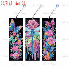 Load image into Gallery viewer, Three-piece diamond painting bookmark set, DIY creative colorful floral and butterfly design, with diamond book bookmarks
