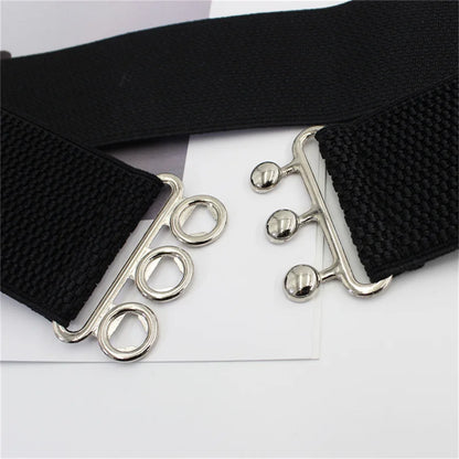 Women's Elastic Pair Buckle Belt Elastic Wide Belt Cummerbund Strap Belt Waist Decorative Waistband For Dresses Solid Color