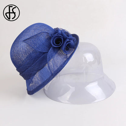 FS Wedding Top Hats For Women Elegant Church Sun Protection Cap Ladies Purple Breathable Sunshade Formal Occasion Millinery