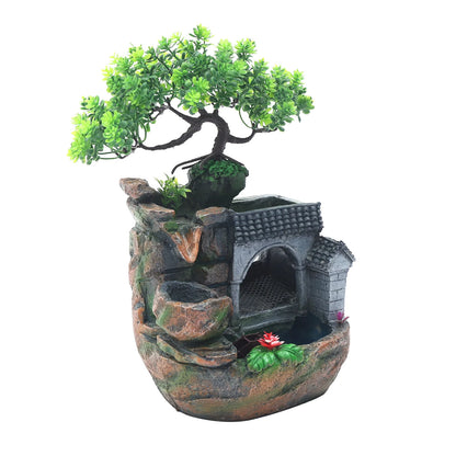 LED Desktop Water Fountain Waterfall Ornament w/ Pump Office Home Indoor Decor