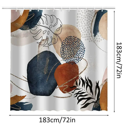 Boho Shower Curtain Waterproof Bathroom Curtain with 12 Hooks 72" x 72" Modern Shower Plant Printed Curtain Set For Bathroom
