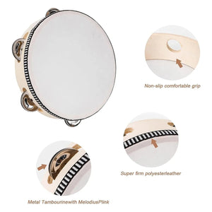 4inch 6inch Hand Held Drum Tambourine Drum Metal Jingles Percussion Musical Instrument For KTV Party Games
