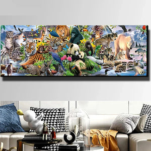 DIY 5D Diamond Painting Full Drill Animal Zoo World Diamond Embroidery Dog Tiger Lion Horse Bird Wolf Living Room Wide Panel