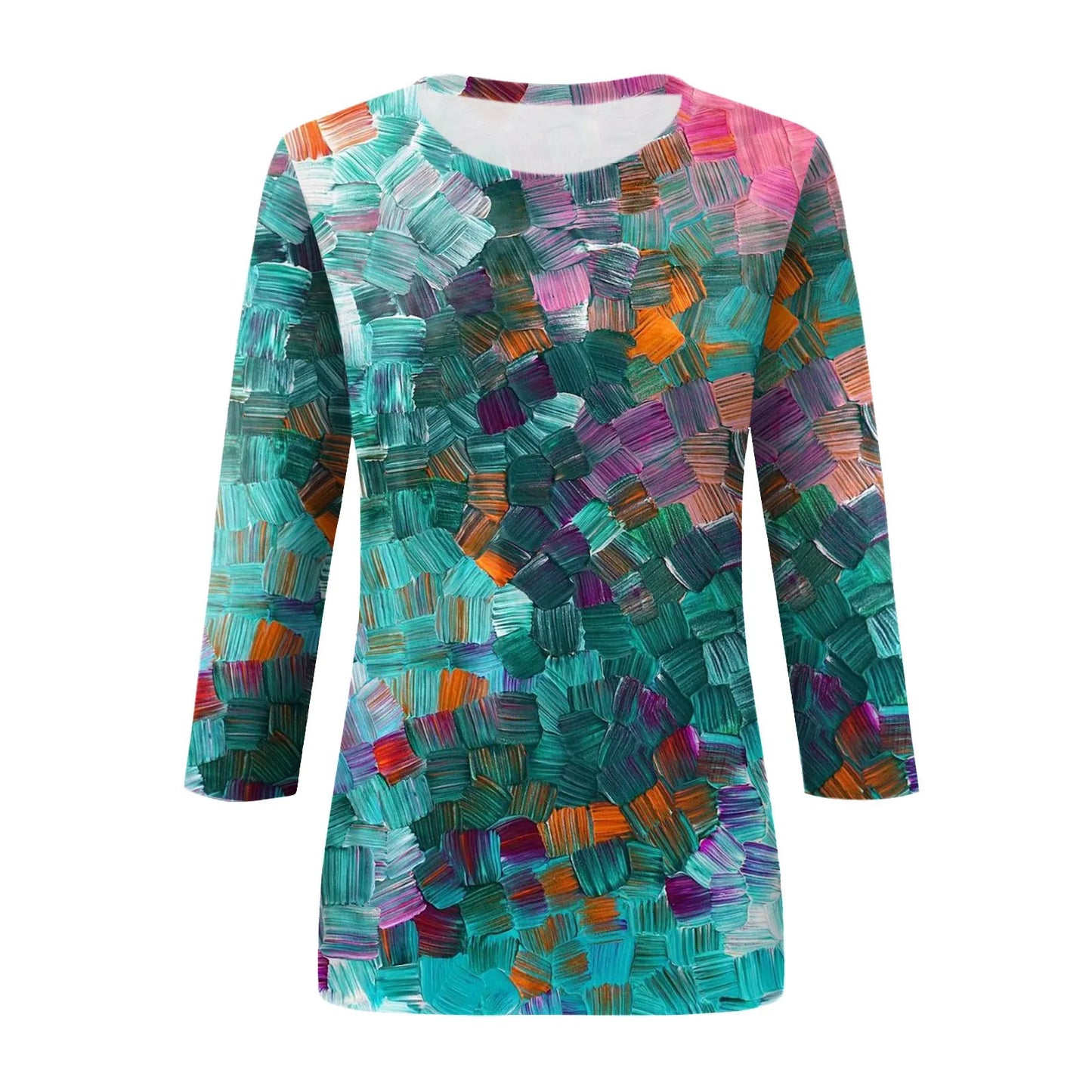 Women's Clothing T-shirt Fashion Casual Round Neck 3/4 Sleeve Loose Printed T-shirt Ladies Top Louse Beautiful Girls T-shirt