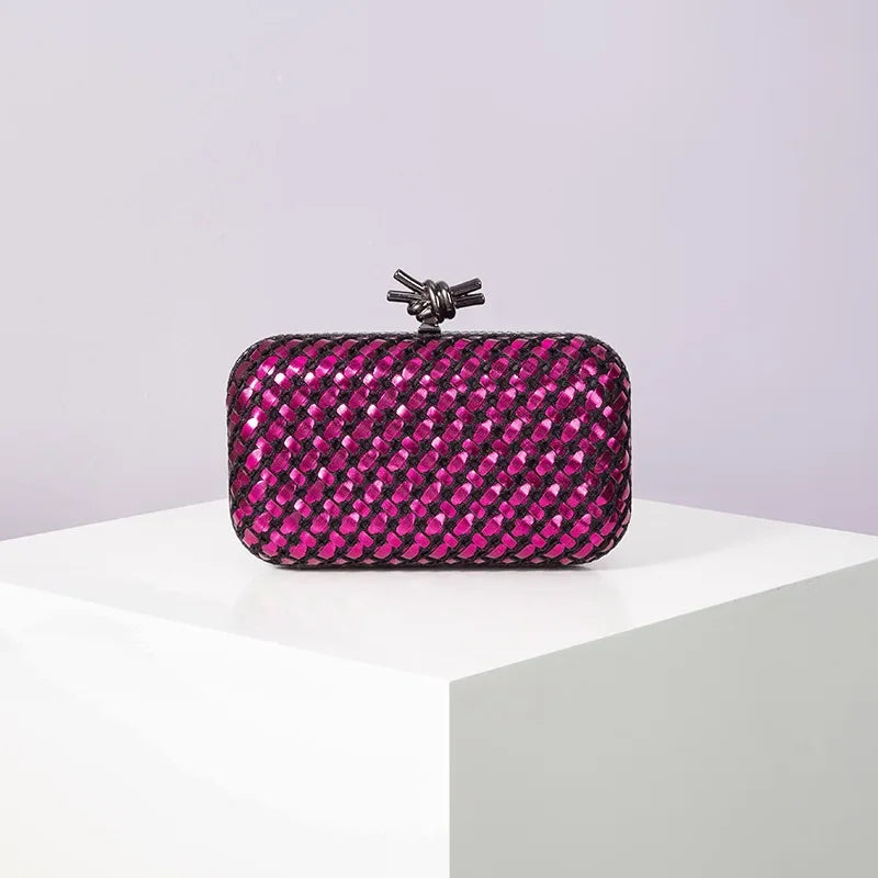 Woven Clutch Bag for Women Formal Party Contrast Color Microfiber Thread Braid Evening Bags Classic Chain Small Square Handbags