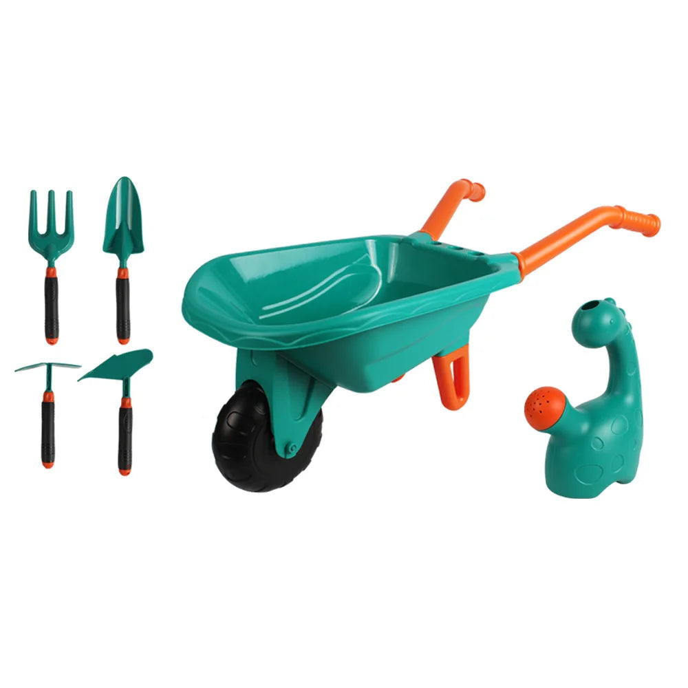 WizKidz Kids Gardening Tool Set with Wheelbarrow Watering Can Gloves Rake Shovel Trowel Double Hoe Apron Boys Girls Outdoor Toys