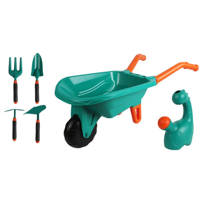 WizKidz Kids Gardening Tool Set with Wheelbarrow Watering Can Gloves Rake Shovel Trowel Double Hoe Apron Boys Girls Outdoor Toys