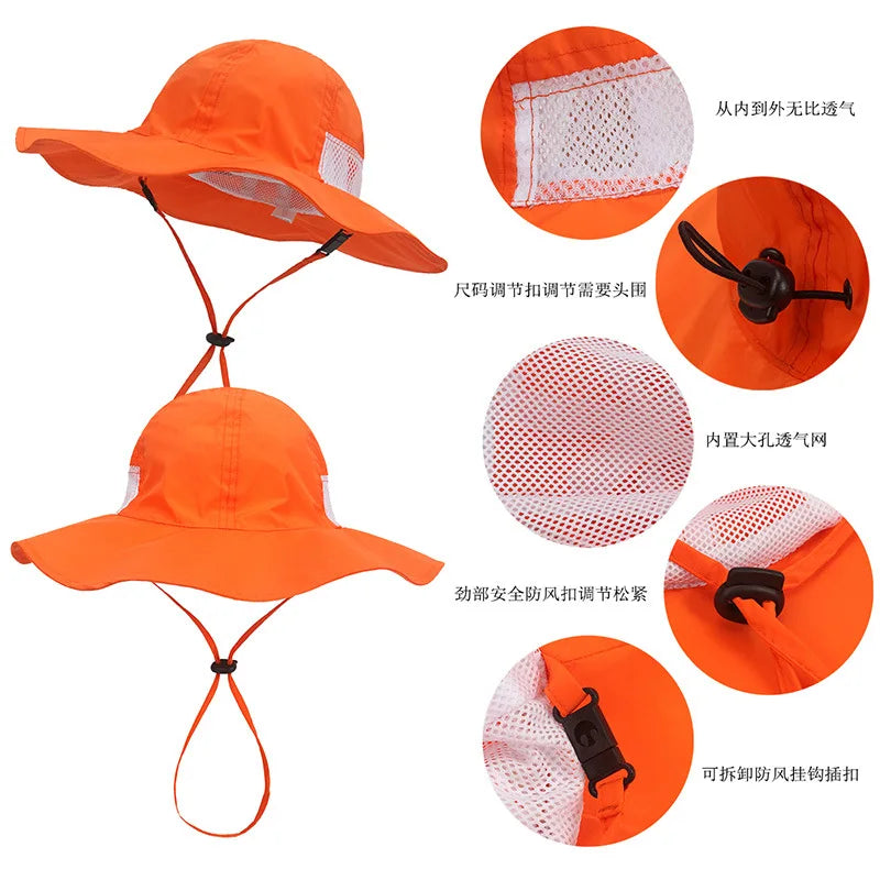 Kids Adjustable Sun Protection Breathable Daily Leisure Bucket Hat Summer Wide Brim sun hat For Fishing, Hiking, Mountaineering