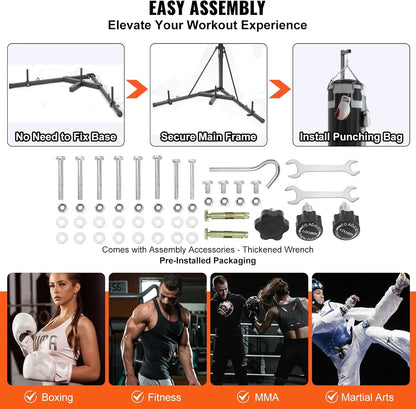 VEVOR 2 in 1 Punching Bag Stand, Steel Heavy Duty Workout Equipment, Adjustable Height Boxing Punching Bag Stand with Pull Up Ba