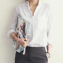 Load image into Gallery viewer, Chemisier Femme Womens Tops Fashion Summer Linen White Shirt Women Long Sleeve Blouse Korean Woman Clothes Roupas Femininas
