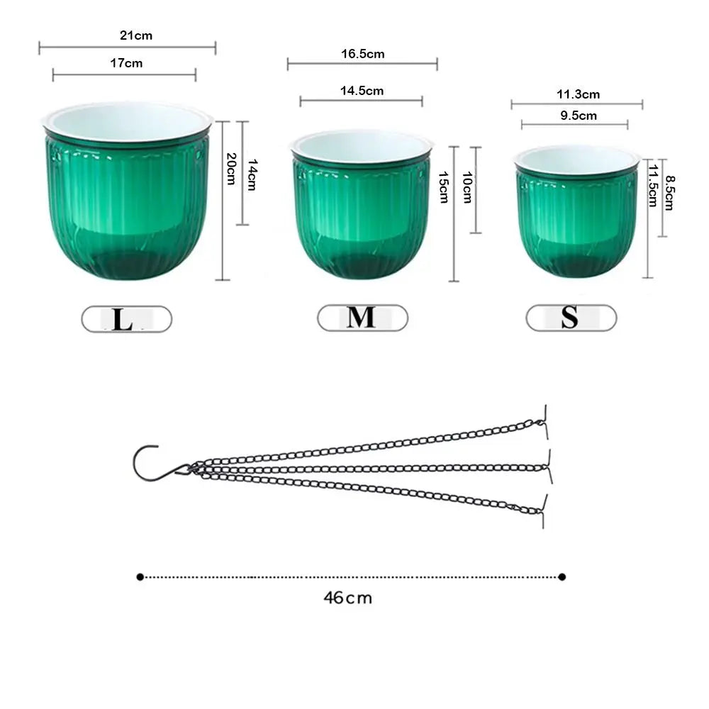 Garden Decoration Self-watering Flower Pot Plant with Chain Hanging Flower Pots Round with Drainage Holes Houseplant Flowerpot
