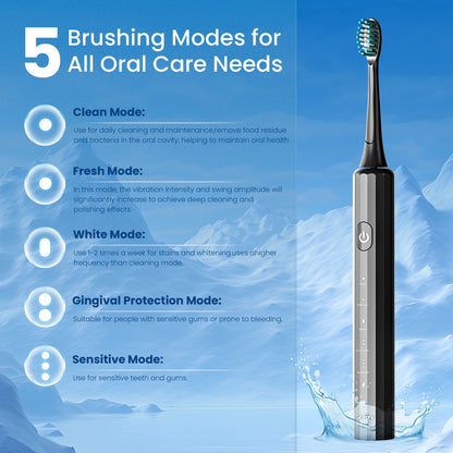 Electric Toothbrush Rechargeable With 8PCS Replacement Head Smart Timing Tooth Brush 5 Modes Teeth Clean Whitening Sonic Toothb