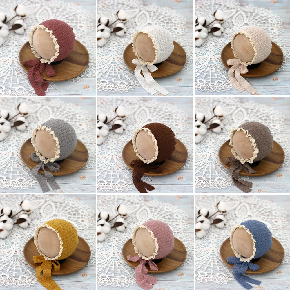 Baby Photo Cute Hat Newborn Photography Props Baby Costume Waffle Lace Tie Single Hat Fotografia Acessorios Girls Photo Props