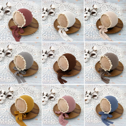 Baby Photo Cute Hat Newborn Photography Props Baby Costume Waffle Lace Tie Single Hat Fotografia Acessorios Girls Photo Props