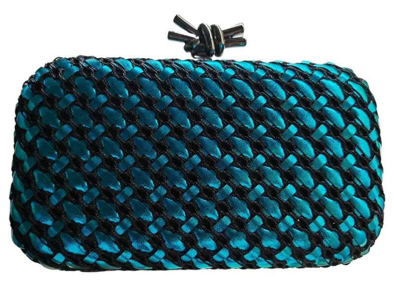 Woven Clutch Bag for Women Formal Party Contrast Color Microfiber Thread Braid Evening Bags Classic Chain Small Square Handbags