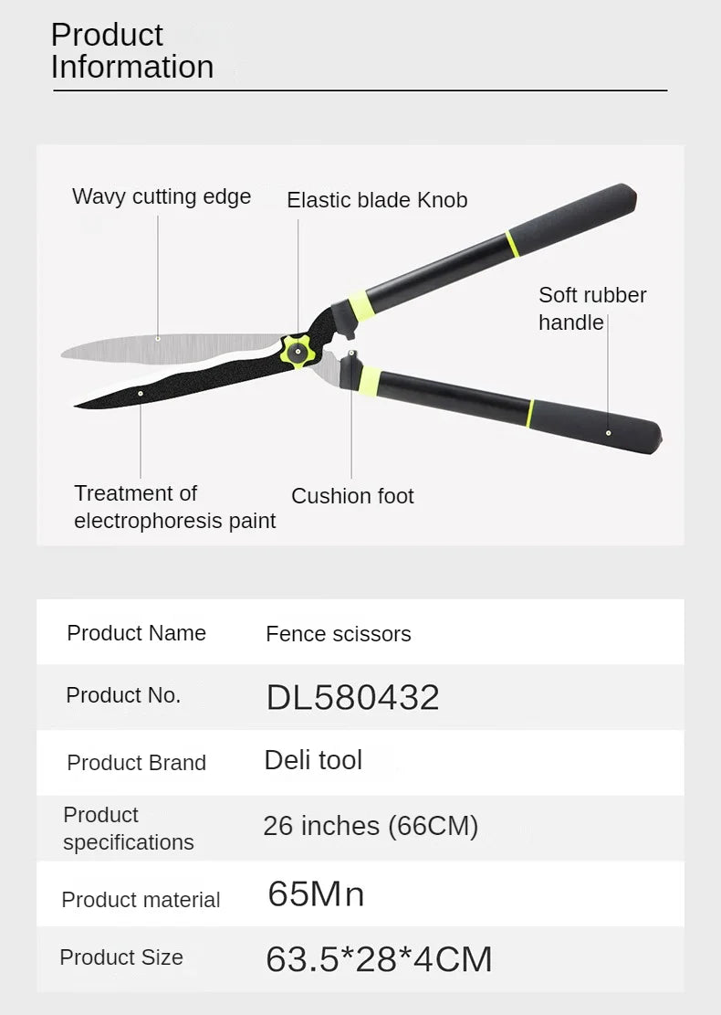 Deli Gardening Scissors Flower / Pruning Shears Lawn Special Hedge Shears Strong Pruning Branches Pruning Tools for Home Garden