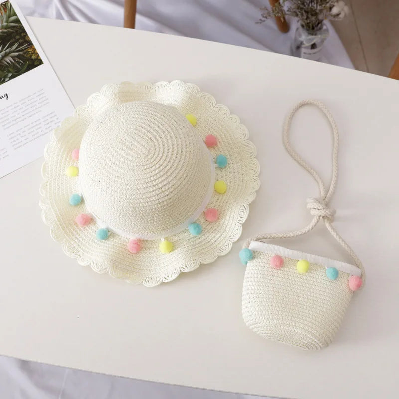 Kids Girls Summer Fashion Children Sunscreen Sun Hat Straw Hat Bag For Girls Cool Hat Girl Cute Breathable Baby
