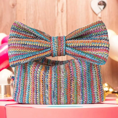 Women Weaving Clutch Bag Zipper Closure with Bow Simple Clutch Purse Versatile Female Party Wedding Bag