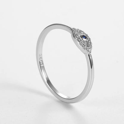 Genuine 925 Sterling Silver Lucky Eye Ring Blue CZ Wedding Rings for Women Fashion Turkey Jewelry Christmas Party Gifts