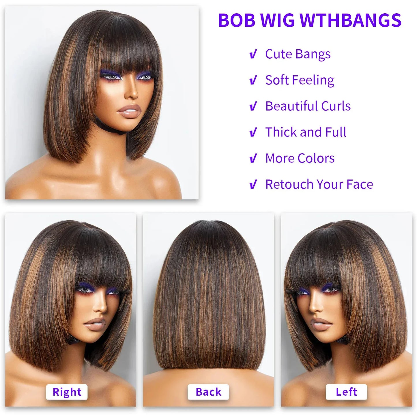 Short Ombre Honey Blonde Bob Wigs Human Hair Honey Brown Straight Human Hair Wigs Lace Part 1B30 Brown Wigs for Black Women