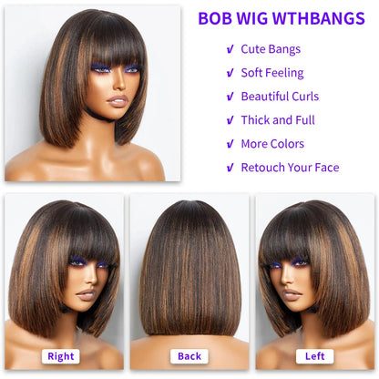 Short Ombre Honey Blonde Bob Wigs Human Hair Honey Brown Straight Human Hair Wigs Lace Part 1B30 Brown Wigs for Black Women