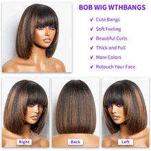 Load image into Gallery viewer, Short Ombre Honey Blonde Bob Wigs Human Hair Honey Brown Straight Human Hair Wigs Lace Part 1B30 Brown Wigs for Black Women
