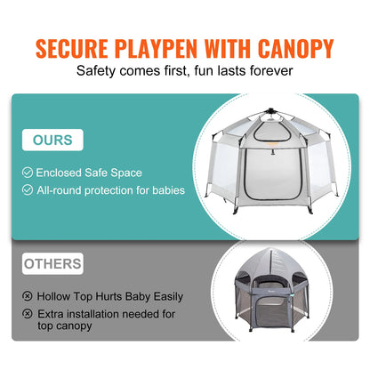Baby Playpen with Canopy Indoor Outdoor Portable Foldable& Lightweight Playpen Safety Barrier for Babies Toddler