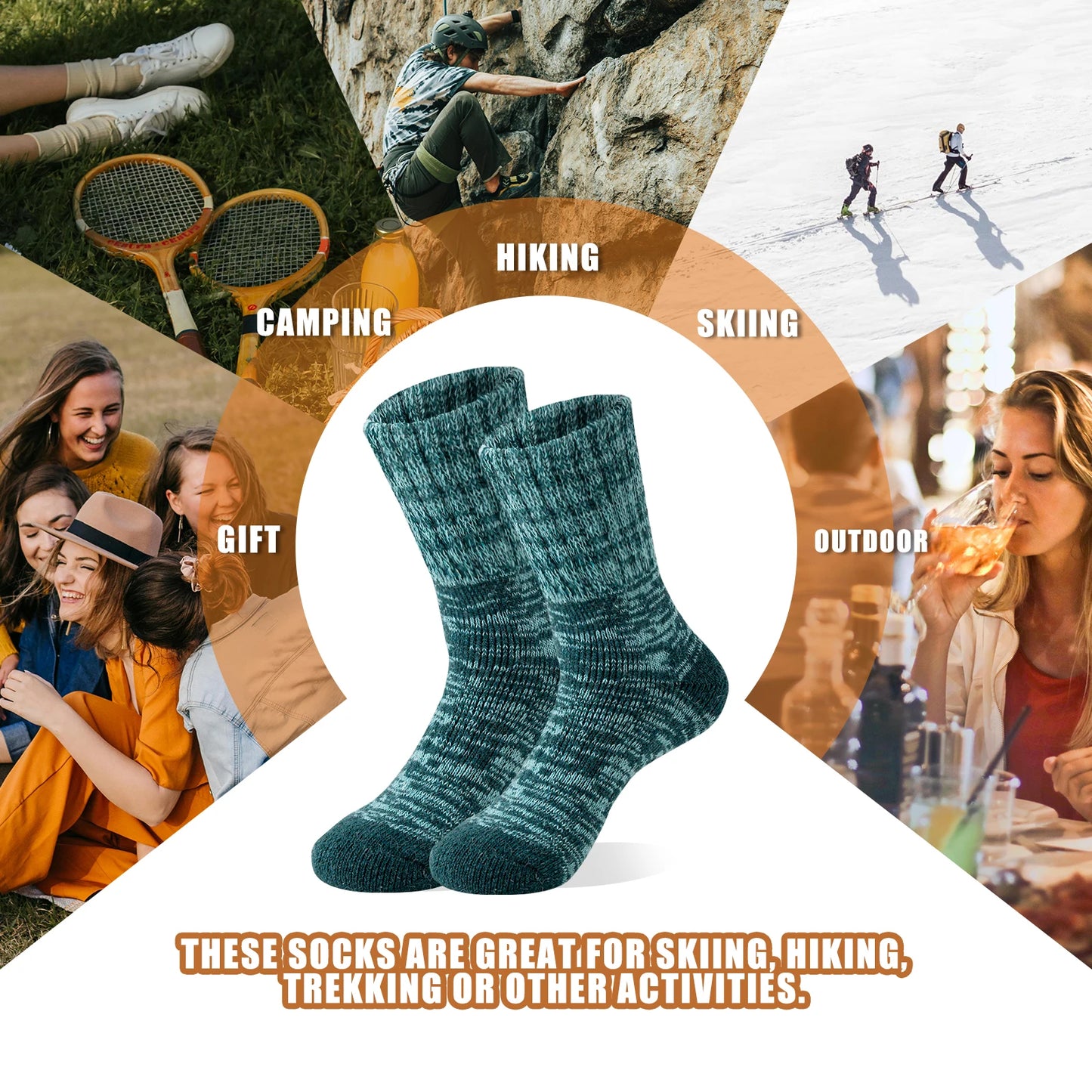 3 Pairs of Merino Wool Warm Winter Socks Hiking Socks for Men and Women Winter Skiing Thick Boots Insulated Socks Cold Resistant