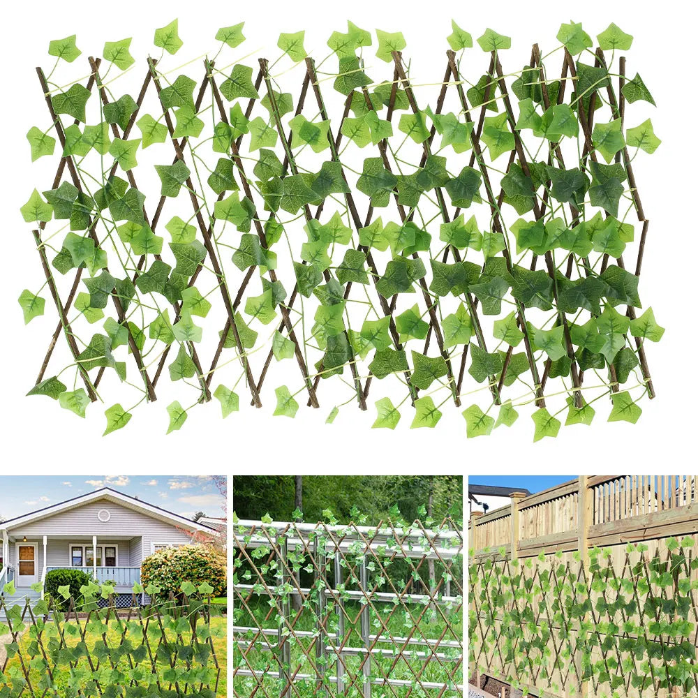 Garden Screening Expanding Trellis Artificial Leaf Privacy Fence Faux Plants Ivy Fence Artificial Faux Ivy Leaves Wooden Fence