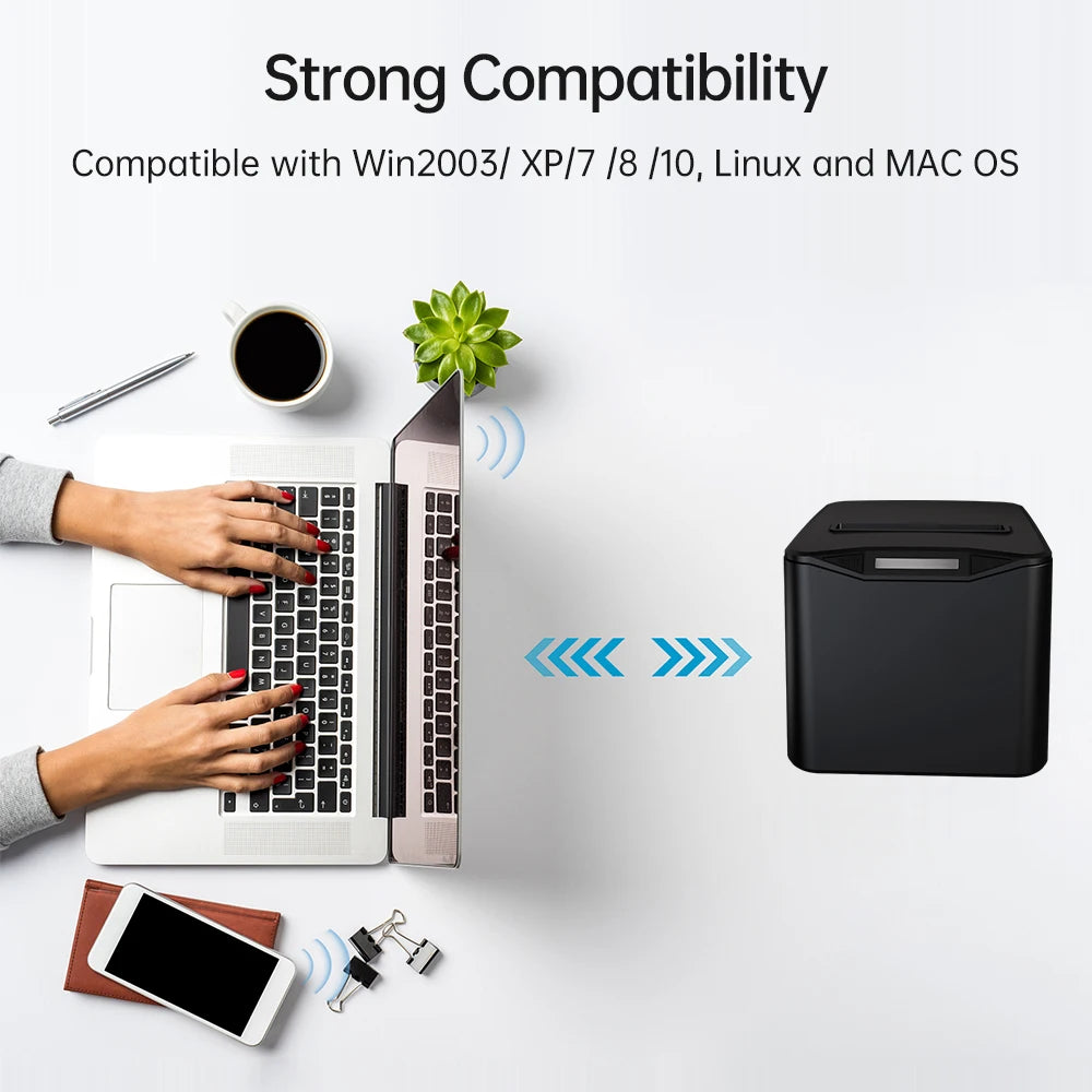 Bisofice Thermal Receipt Printer 80mm Desktop Direct Thermal Printing USB+LAN Connection High Speed with Auto Cutter Large Paper