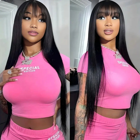 250 Density 3x1 Middle Part Lace Wig Bone Straight Cheap Wigs Full Machine Made Human Hair Wig with Bangs on Clearance Sale