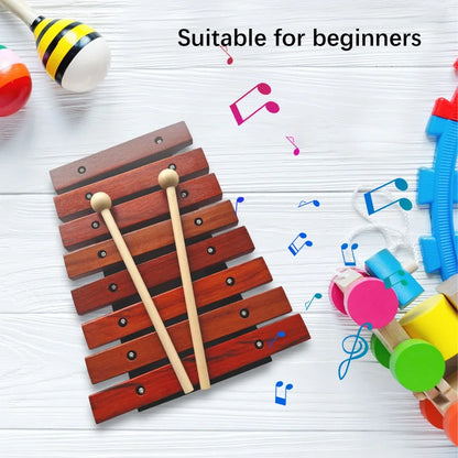 8 Notes Wooden Xylophone Musical Instrument with 2 Wooden Mallets Birch Pine Wooden Small Xylophone Percussion Instrument