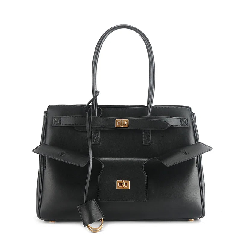 Luxury Genuine Leather Tote Bags for Women Large Capacity Travel Shoulder Bag Designer Handbags Ladies Shopping Purse