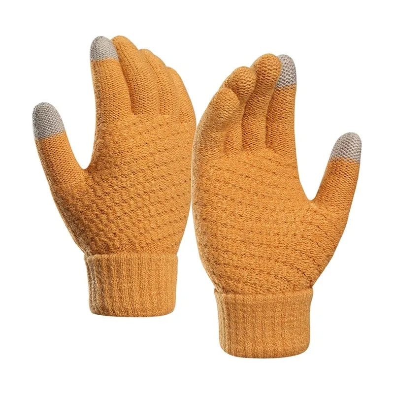 Women Men Warm Winter Touch Screen Gloves Stretch Classical Knit Mittens Wool Full Finger Outdoor Cycling Driving Glove