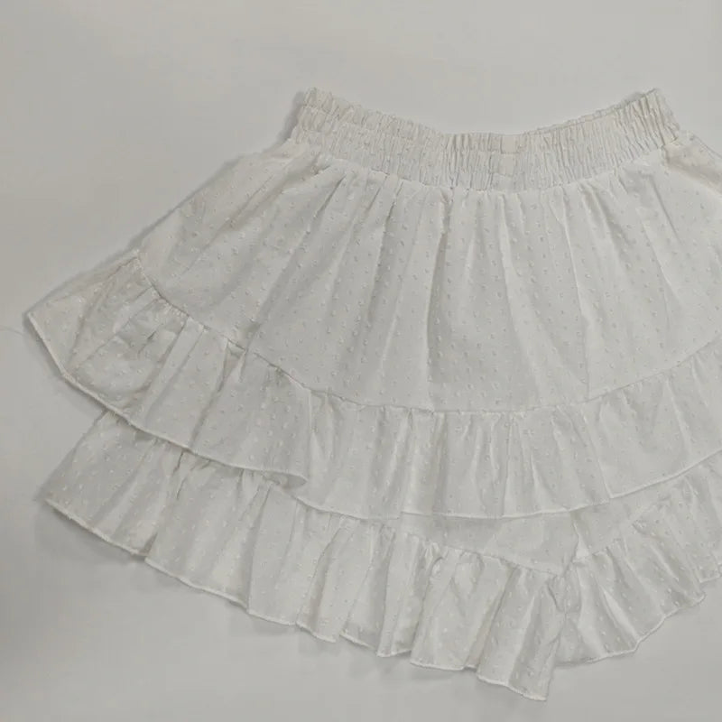 The new women's clothing in summer is a solid color high-waisted lace design sexy cake skirt skirt