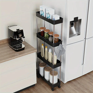 3/4-Tier Slim Rolling Storage Racks – Compact Cabinet Shelf for Bathroom, Kitchen, Laundry Room, and Narrow Spaces Organization