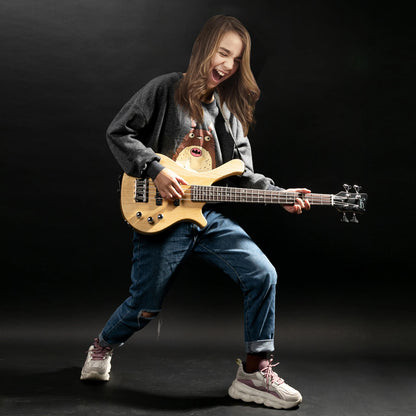 Glarry GW101 36in Small Scale Electric Bass Guitar Suit With Mahogany Body SS Pickups, Guitar Bag, Strap, Cable Burlywood