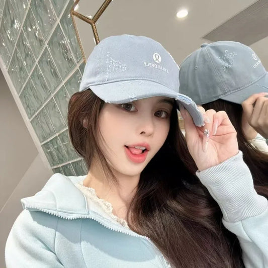 Baseball cap, fashionable embroidered letters, shabby soft felt hat, multi-functional fashionable hard-top hat for women