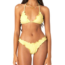 Load image into Gallery viewer, Women s Ruffle Trim Halter Neck Tie-up Bikini Set with High Waisted Bottoms for Beach Pool Party Outfits
