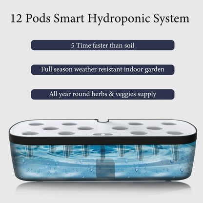12 Pods Hydroponics Growing System, Herb Garden Kit Indoor Adjustable Height with Automatic Timer 20-Watt LED Grow Light