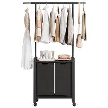 Load image into Gallery viewer, 1 Set Ironwood Hanging Laundry Basket Telescopic with Clothes Hanging Rod and Wooden Storage Shelf for Laundry Room Storage
