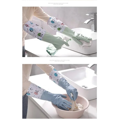 Women's Kitchen Gloves - Durable, Extended Waterproof Rubber Gloves for Dishwashing, Cleaning, Laundry & Household Chores - Comf