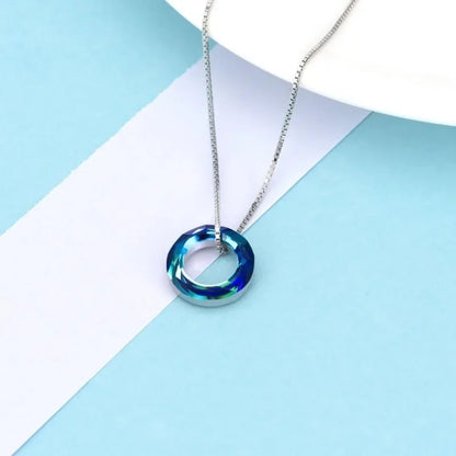 925 Sterling Silver Circle Necklace with Austrian, Jewelry for Women Teen Girls Birthday Gift Christmas Holiday Gift