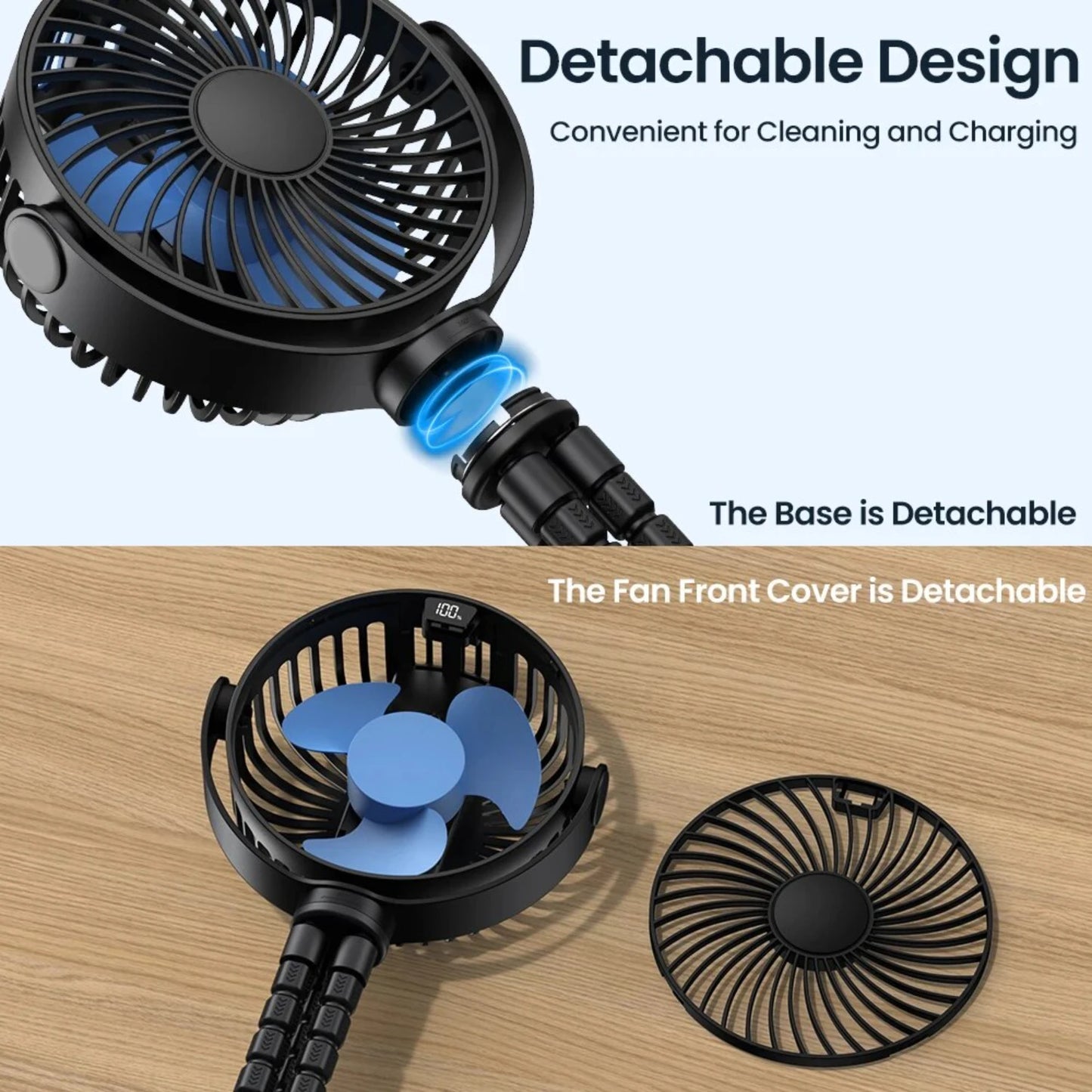 New Effortless, portable, convenient 5000mAh Mini Fan with Long-lasting Rechargeable Battery, Digital Display, 4 Adjustable Spee