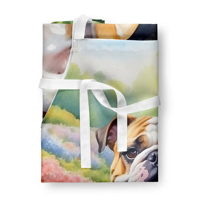 English Bulldog Spring Path Apron Cooking Kitchen Server Baking Crafts Gardening for Adult Women Men Unisex Large Multicolor
