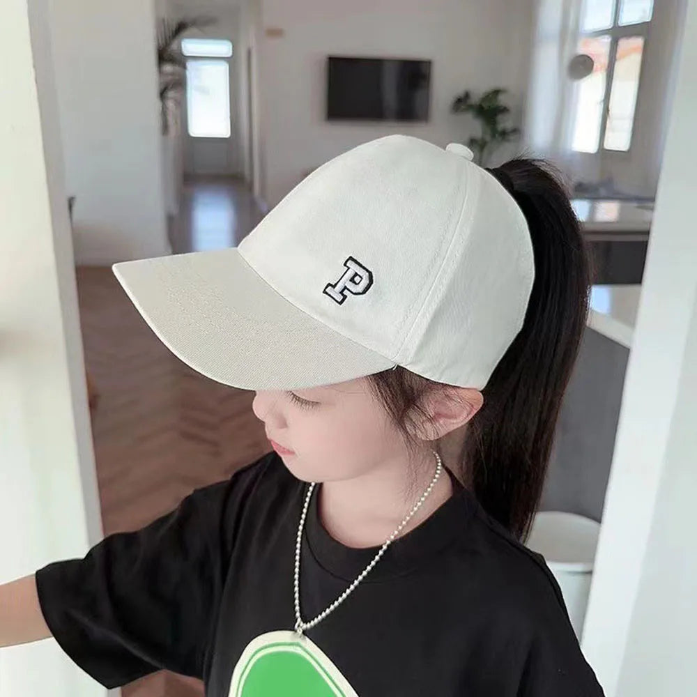 Kids Baseball Caps for Boys Girls Sun Hat Love Heart Hollow High Ponytail Caps Children Adjustable Baseball Caps for 4-12 Years