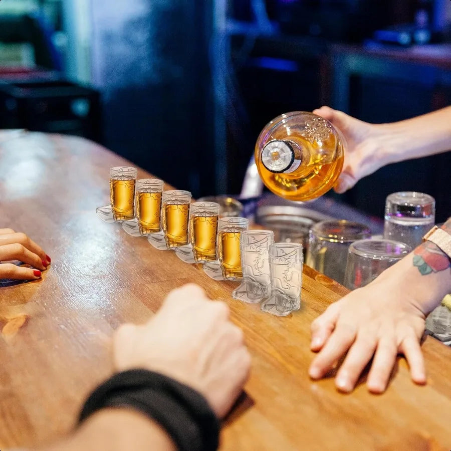 24 Mini Boot Shot Glasses 1 oz Reusable and Disposable Clear Plastic Shot Cups for Cowboy Cowgirl Themed Parties Decorations an