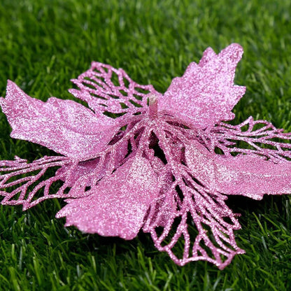 10pcs/set Christmas Glitter Flower 10cm Gold Silver Red Artificial Floral Head Xmas Tree Decoration Home New Year Navidad Gift